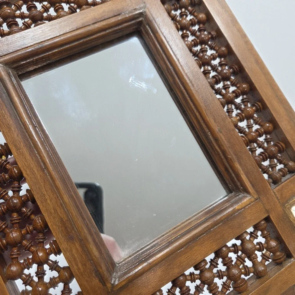 Handcrafted Wooden arabesque mirror frame decorated with mother of pearl Acents